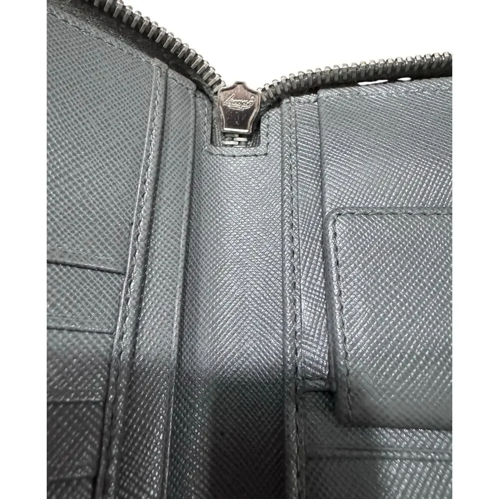 Auth Prada Grey Saffiano Leather Double Zip Travel Organizer Wallet Large - Picture 15 of 16